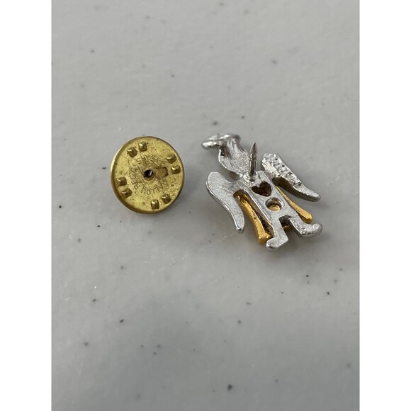 Vintage Two Tone Angel Heart Lapel Pin Silver Gold Tone Wings Heart Cutout Retro - Picture 3 of 7